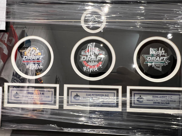 Boeser, Pettersson, Hughes Signed Draft w/ Inscription
