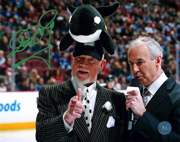 Don Cherry Coach's Corner Autographed Vancouver Canucks Whale Hat 8x10 Photo