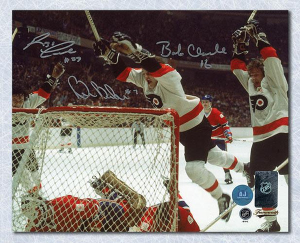 Clarke, Barber & Leach Signed Philadelphia Flyers LCB Line 8x10 Photo Framed