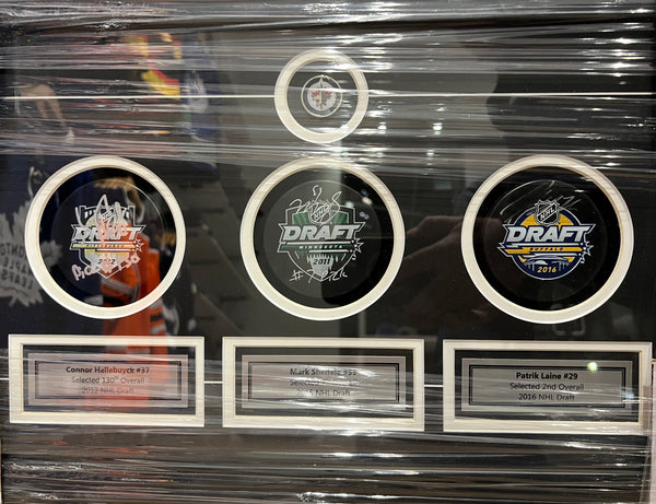 Hellebuyck, Sheifele, Laine Signed Draft w/ Inscription