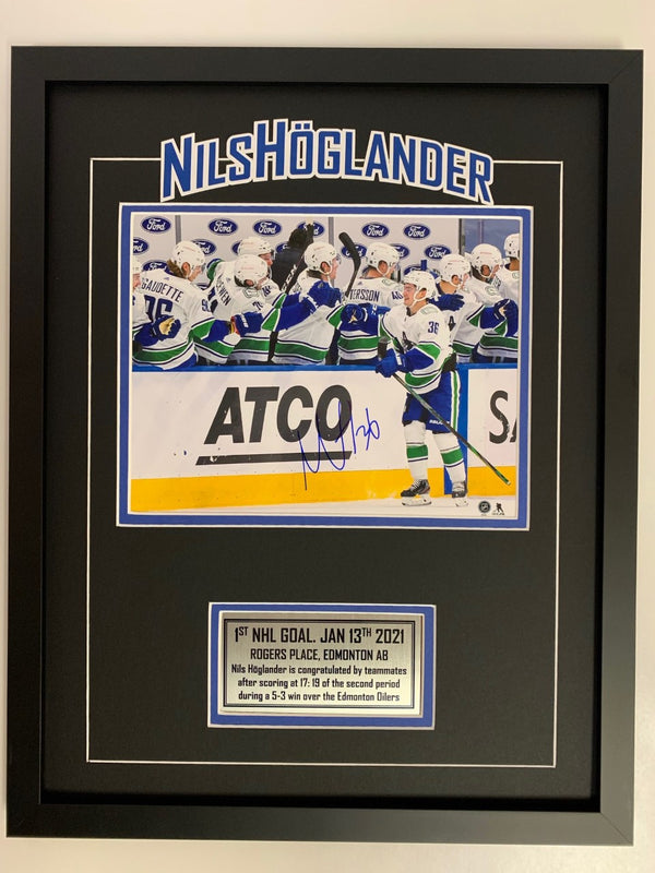 Nils Hoglander Signed Framed 8 x 10 Photo "1st Goal"