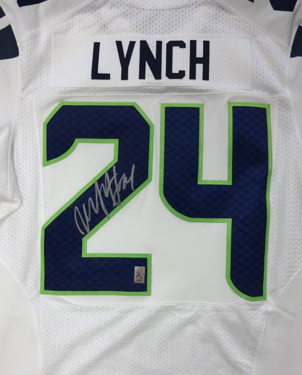 Marshawn Lynch Signed White Seattle Seahawks Authentic Jersey