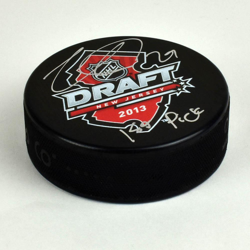 Nathan MacKinnon 2013 NHL Draft Day Autographed Hockey Puck with 1st Pick Note