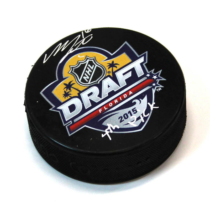 Mitch Marner 2015 NHL Draft Day Puck Autographed w/ 4th Pick Inscription