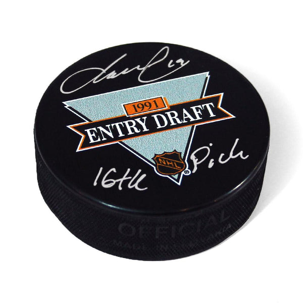 Markus Naslund Autographed 1991 NHL Draft Day Hockey Puck with 16th Pick Note