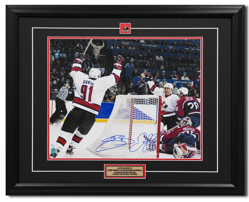 Joe Sakic & Jarome Iginla Team Canada Dual Signed 2002 Olympic 26x32 Framed