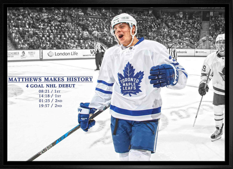 Toronto Maple Leafs Auston Matthews Unsigned 20 x 29 NHL 4 Goal Debut Framed Canvas