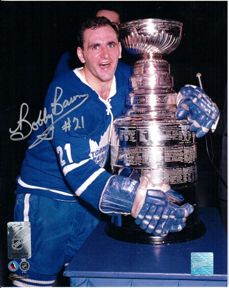 Toronto Maple Leafs Bobby Baun Signed 8 x 10 Framed HHOF Hugging Cup