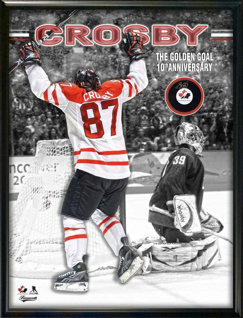 Team Canada Sidney Crosby Signed Puck Framed Golden Goal Collage 10th Anniversary