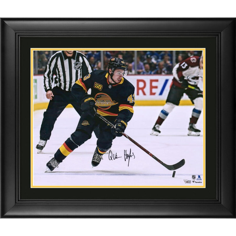 Vancouver Canucks Quinn Hughes 16 x 20 Signed Black Skate Photo