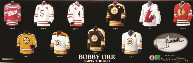 Boston Bruins Bobby Orr Signed 10x30 Unframed Evolution of Sweater