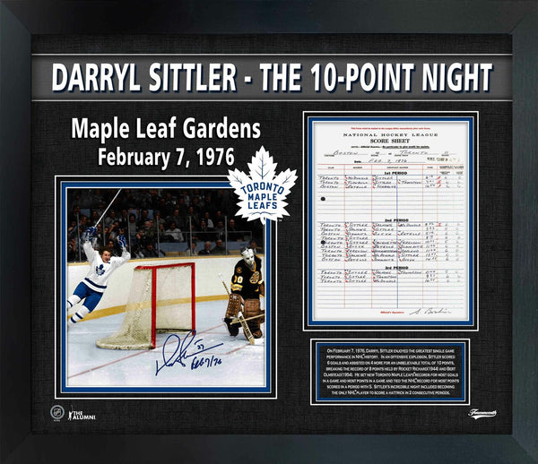 Darryl Sittler Signed 10x10 w Scoresheet Framed 10 Pt Night